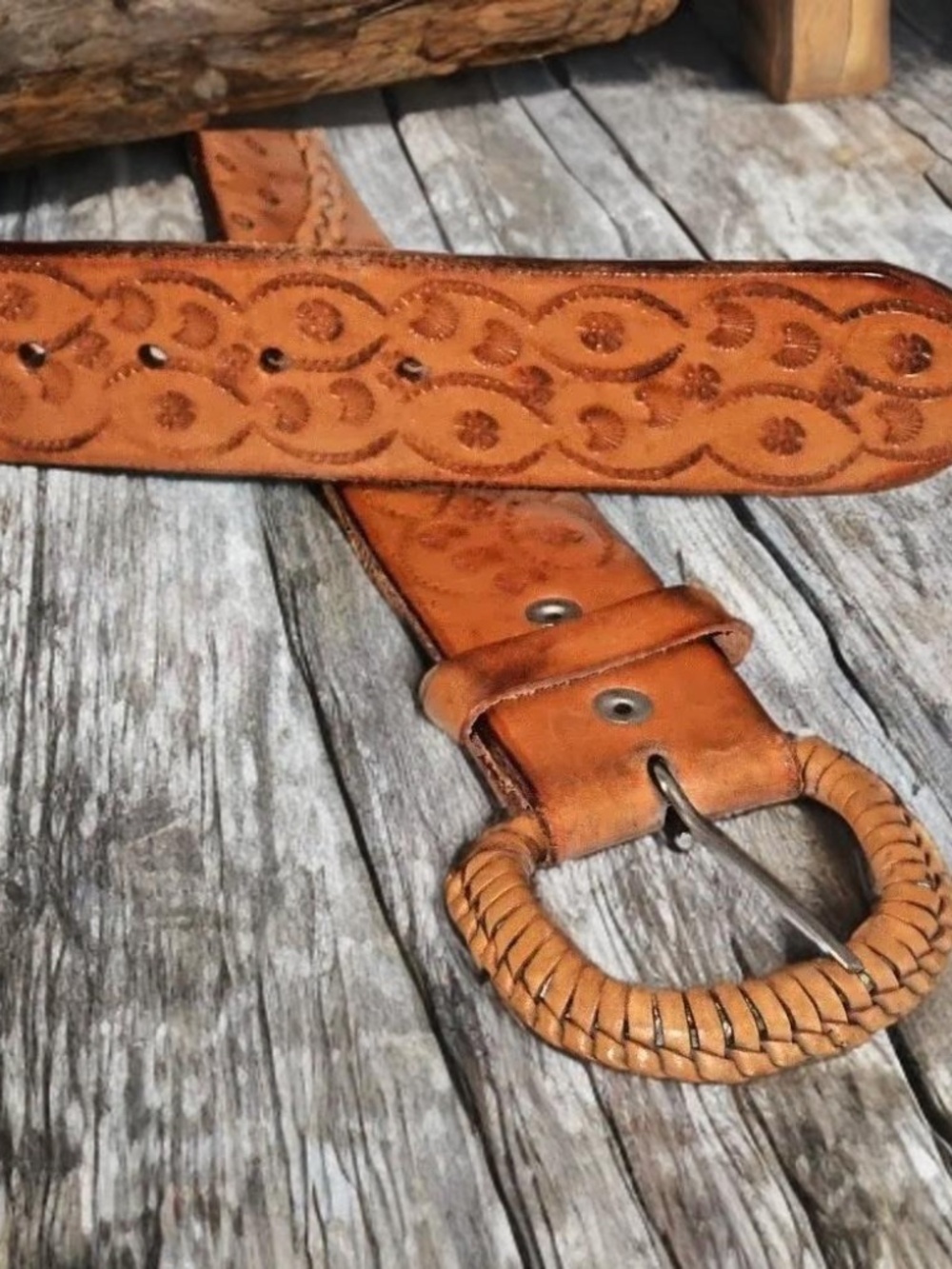 Stamped Leather Mens Size 38 Western Snake Stamp Leather Belt Made in Mexico NEW - Picture 7 of 16